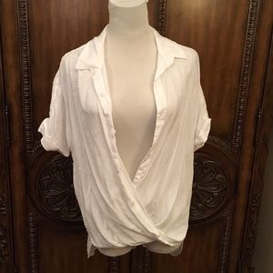 BCBG Button Up Eyelet Top